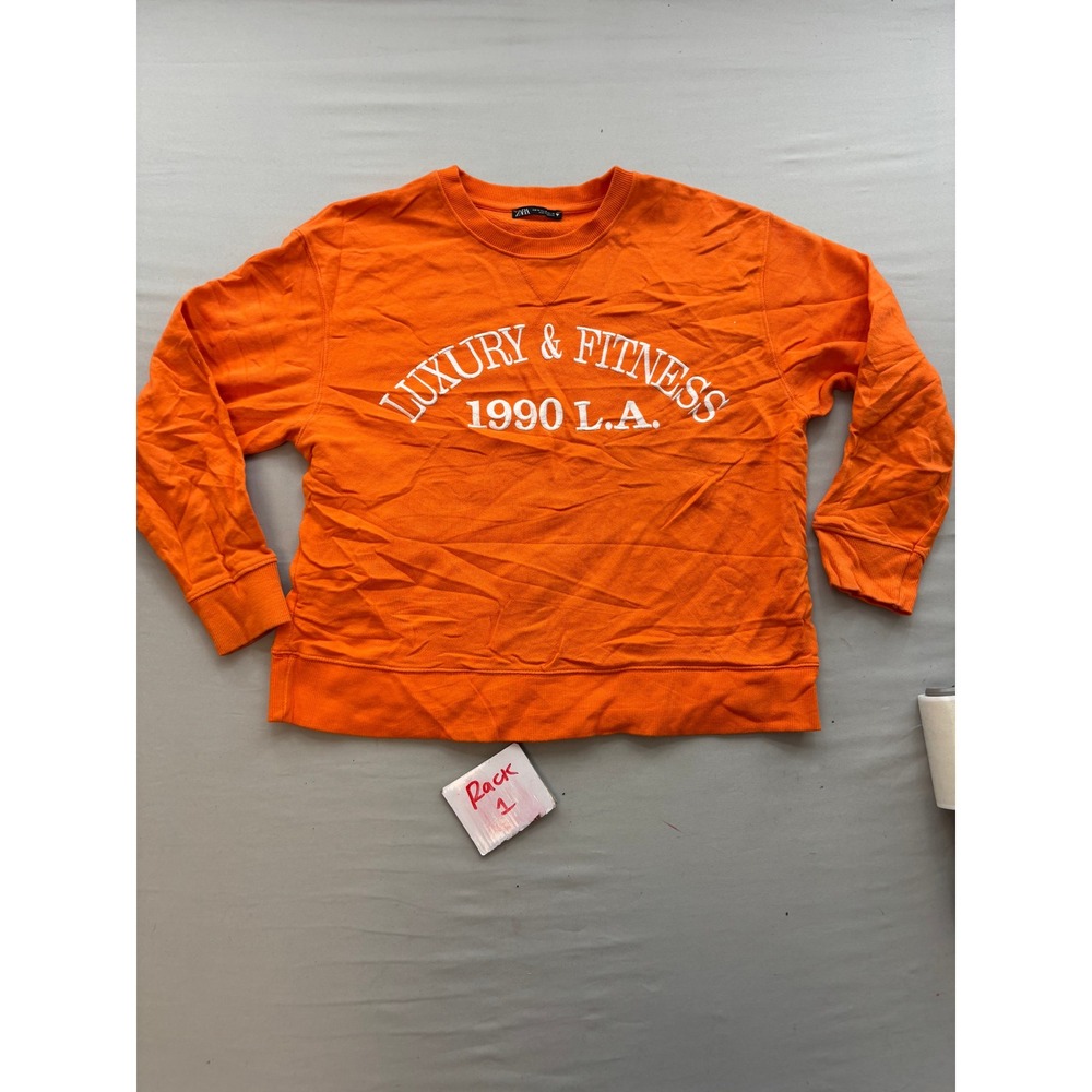 Zara Luxury & Fitness 1990 LA Orange Graphic Sweatshirt Medium Pullover